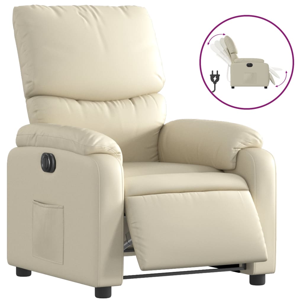 Fotoliu rabatabil electric, crem, piele ecologică