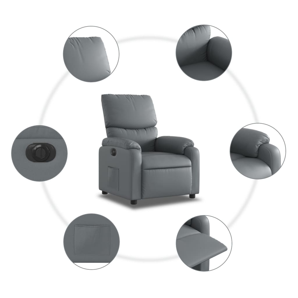 Fotoliu rabatabil electric, gri, piele ecologică