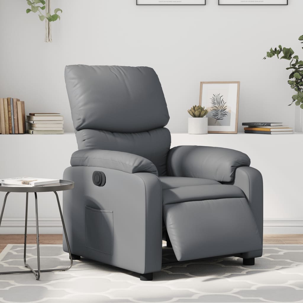 Fotoliu rabatabil electric, gri, piele ecologică