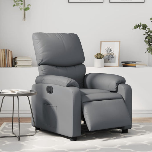 Fotoliu rabatabil electric, gri, piele ecologică
