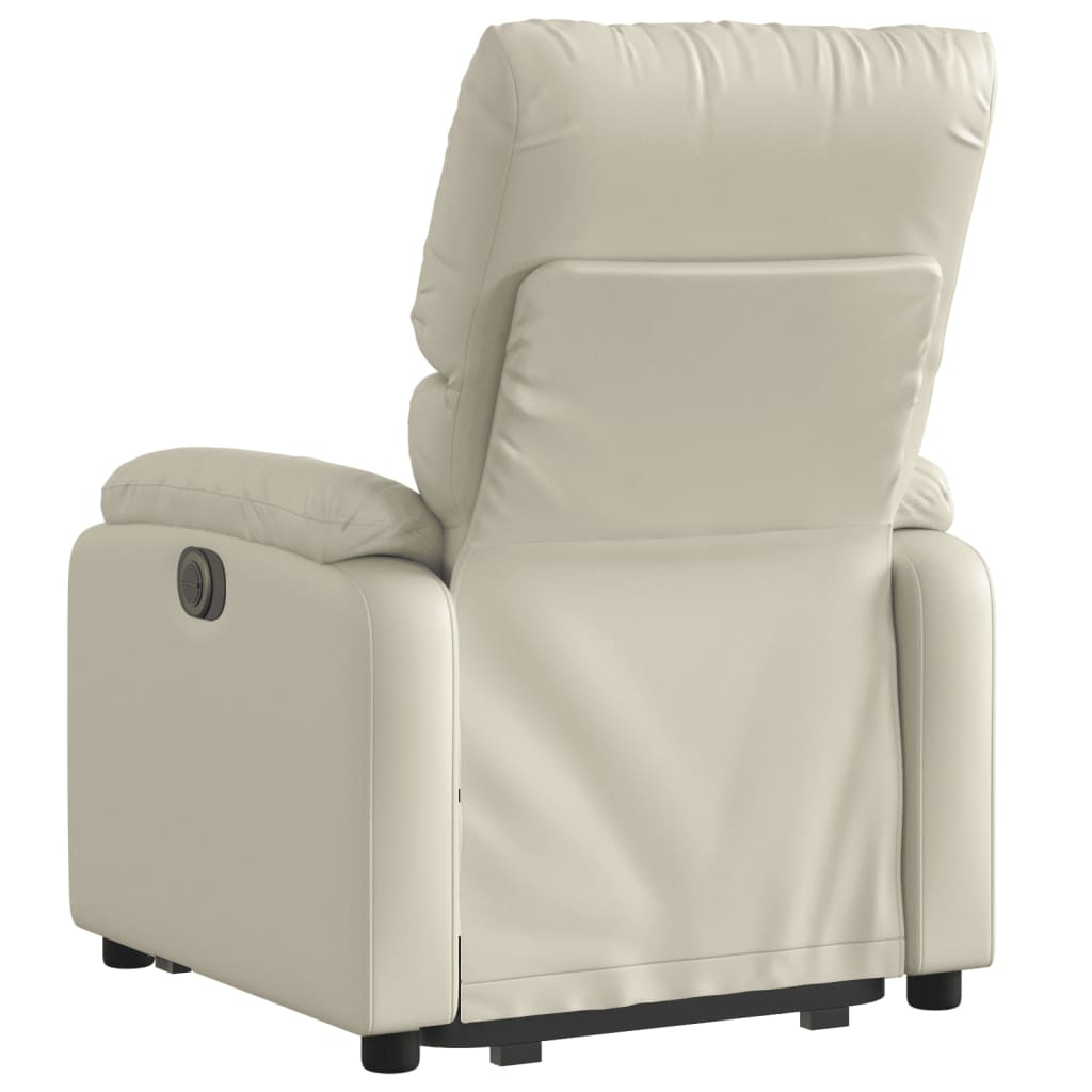 Fotoliu rabatabil electric cu ridicare, crem, piele ecologică