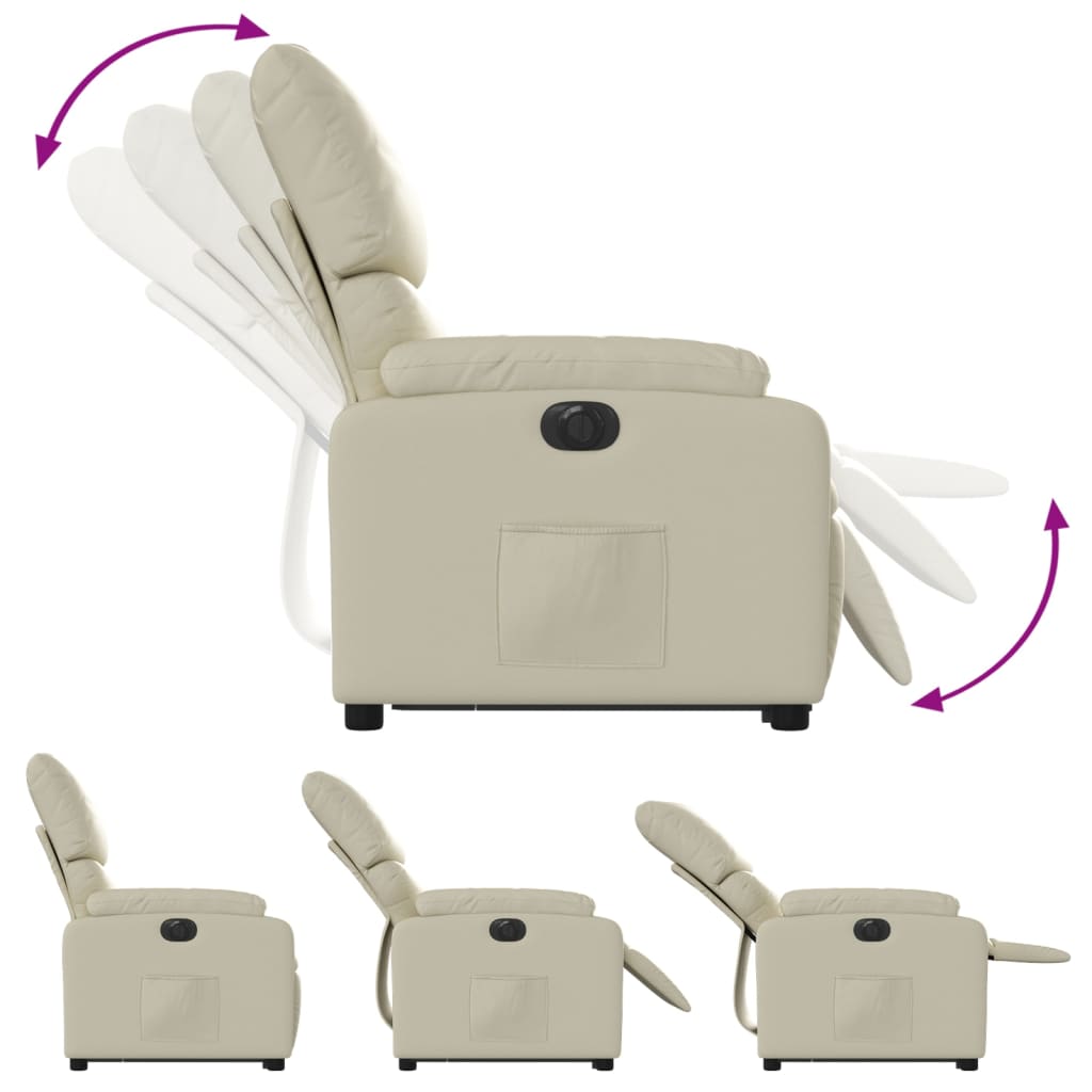 Fotoliu rabatabil electric cu ridicare, crem, piele ecologică