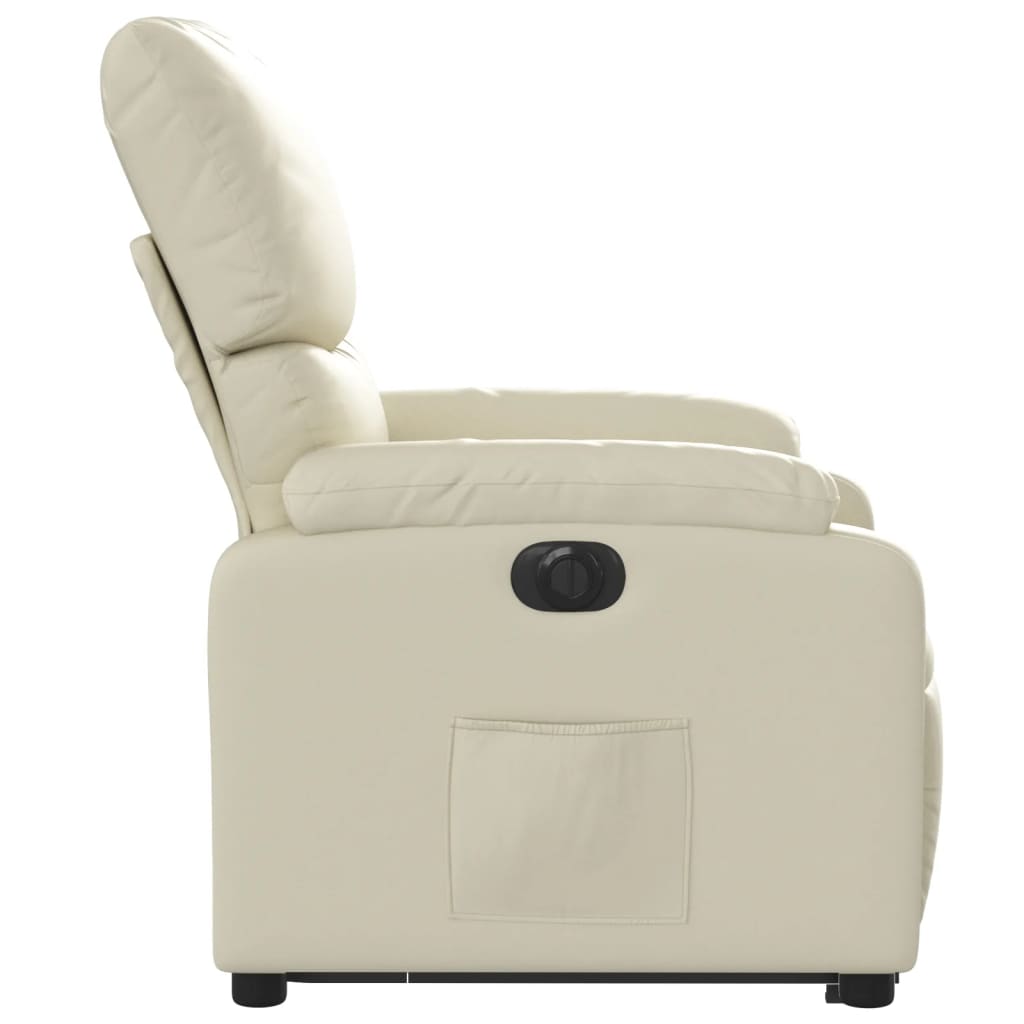 Fotoliu rabatabil electric cu ridicare, crem, piele ecologică