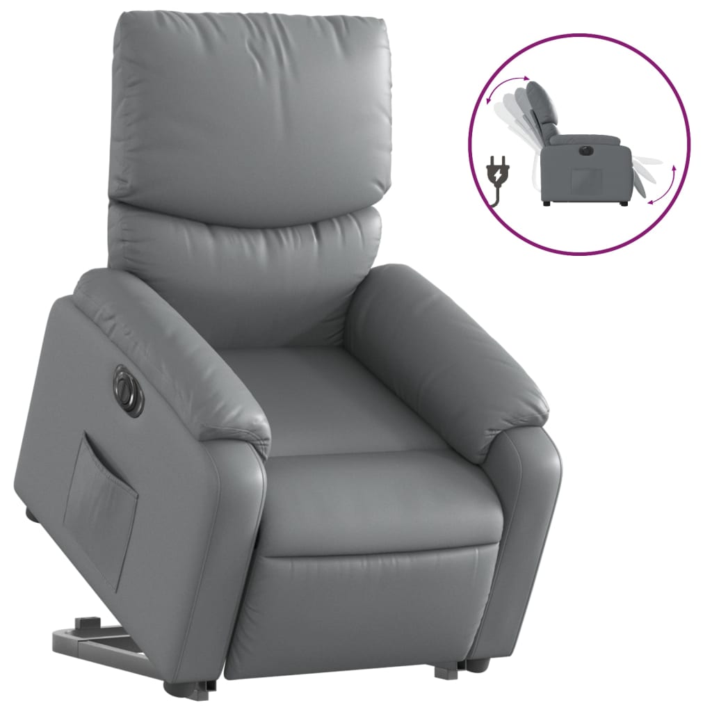 Fotoliu rabatabil electric cu ridicare, gri, piele ecologică