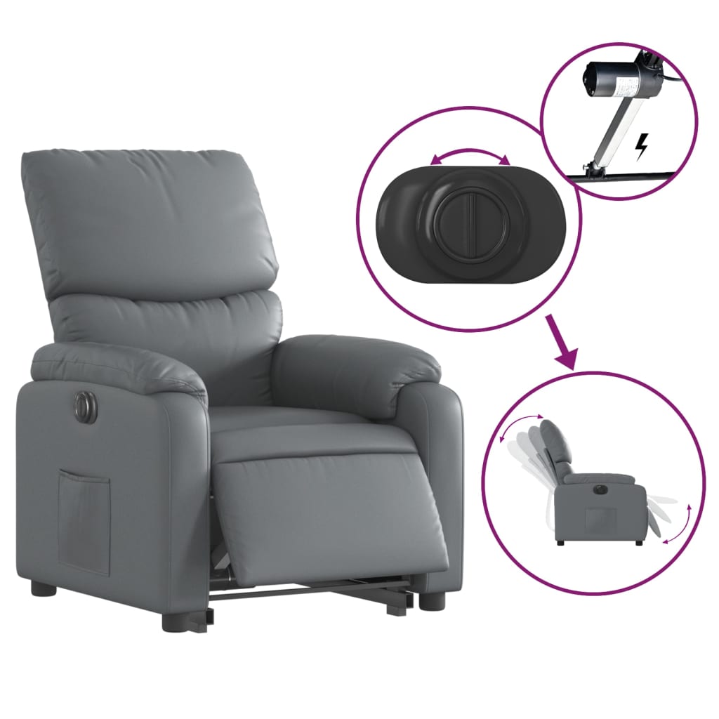 Fotoliu rabatabil electric cu ridicare, gri, piele ecologică
