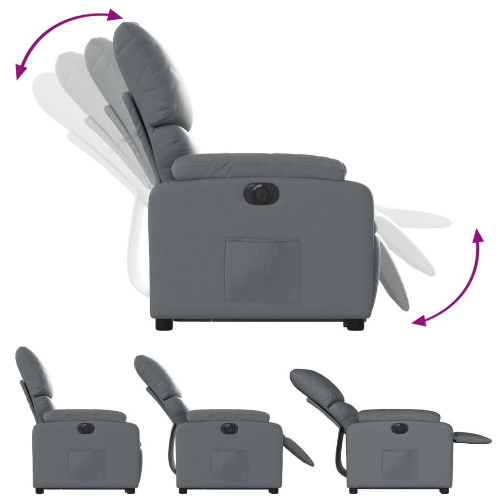 Fotoliu rabatabil electric cu ridicare, gri, piele ecologică