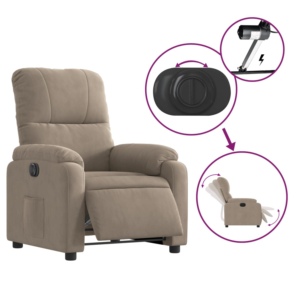 Fotoliu rabatabil electric, gri taupe, microfibră