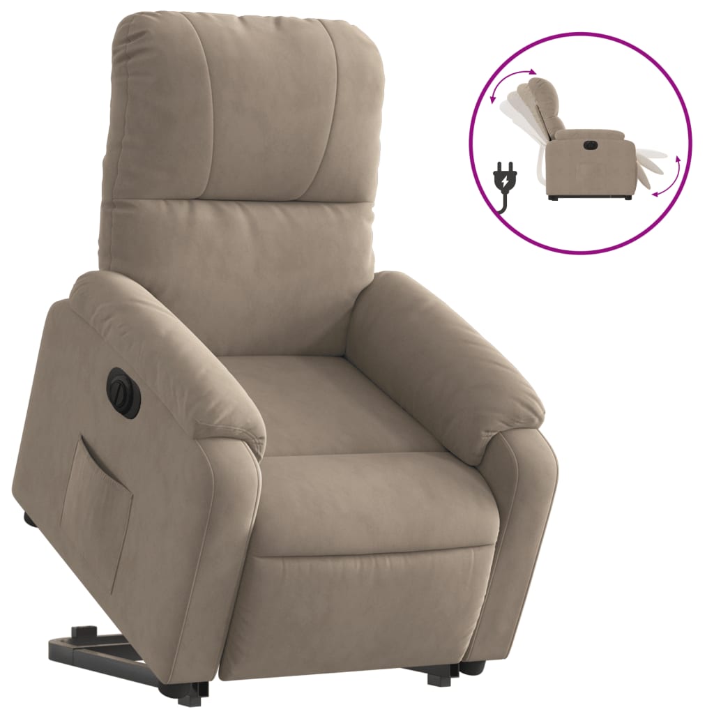 Fotoliu rabatabil electric cu ridicare, gri taupe, microfibră