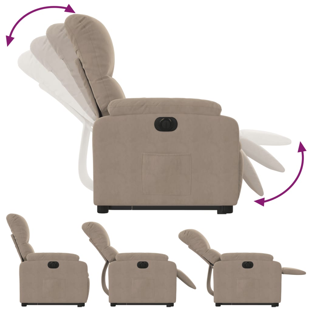 Fotoliu rabatabil electric cu ridicare, gri taupe, microfibră