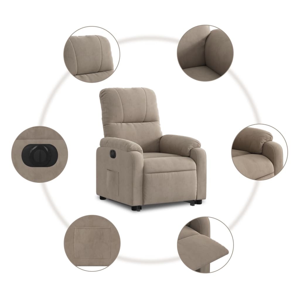 Fotoliu rabatabil electric cu ridicare, gri taupe, microfibră