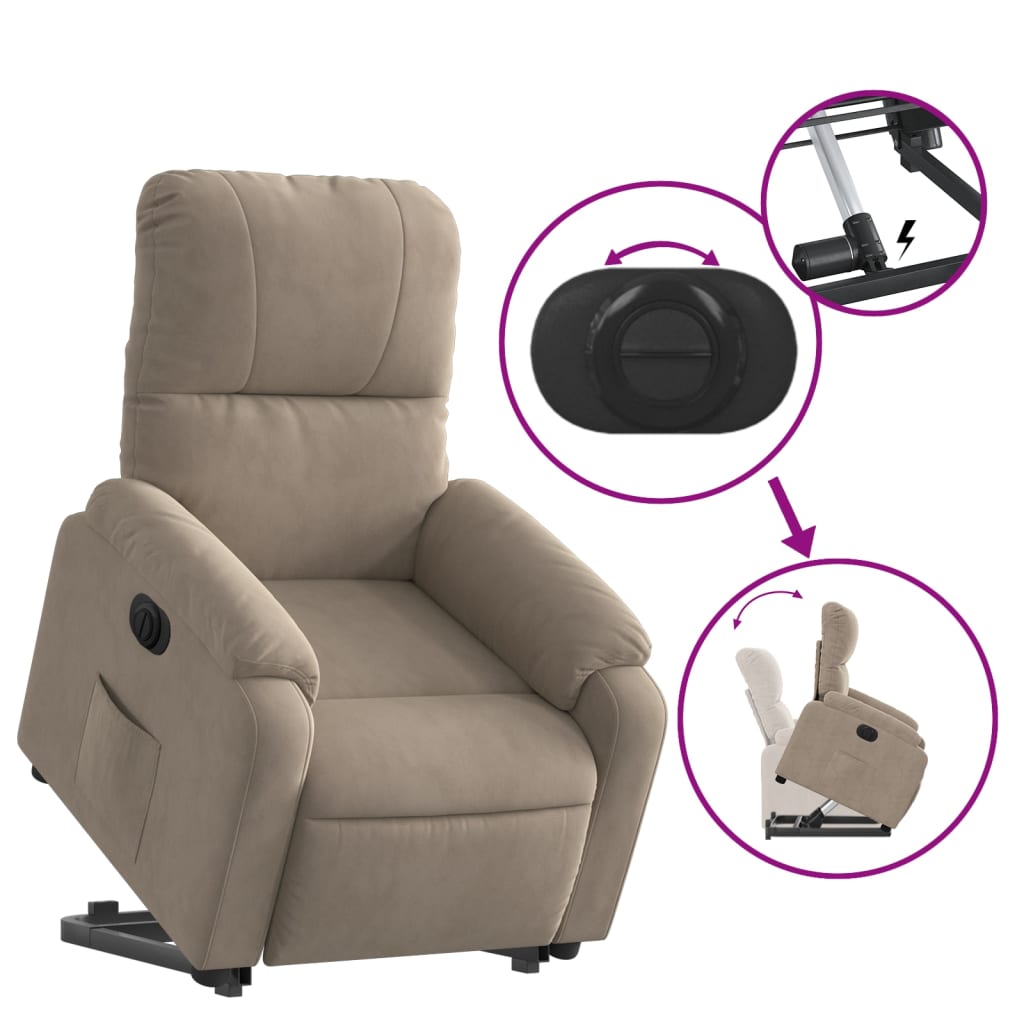 Fotoliu rabatabil electric cu ridicare, gri taupe, microfibră