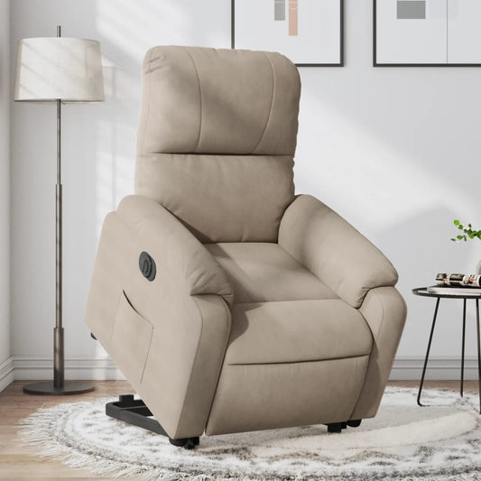 Fotoliu rabatabil electric cu ridicare, gri taupe, microfibră