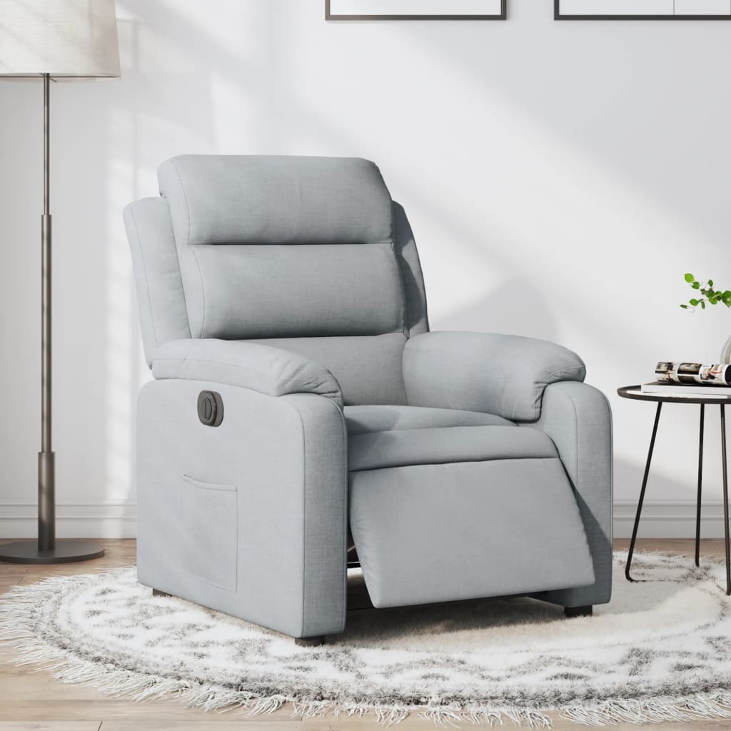 Fotoliu rabatabil electric, gri deschis, textil