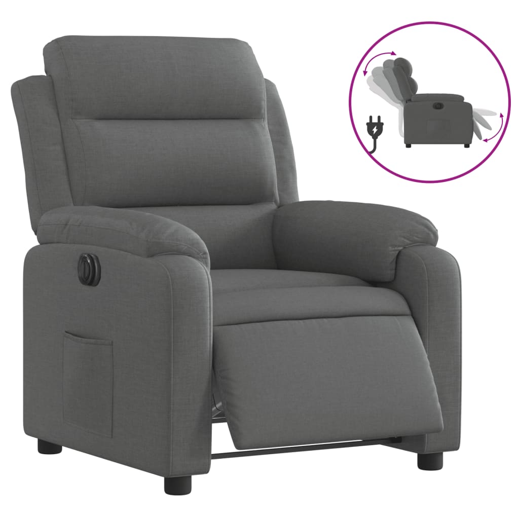 Fotoliu rabatabil electric, gri închis, material textil