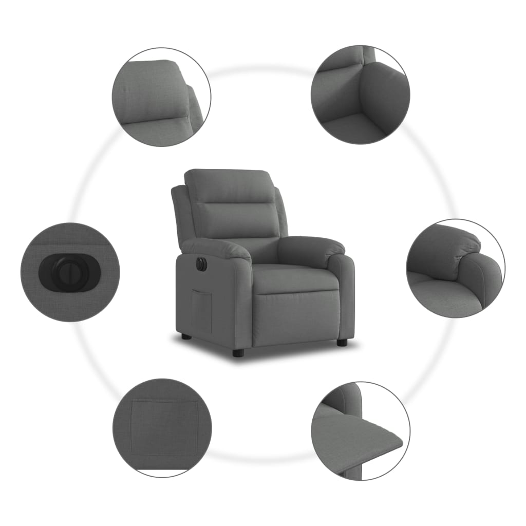 Fotoliu rabatabil electric, gri închis, material textil