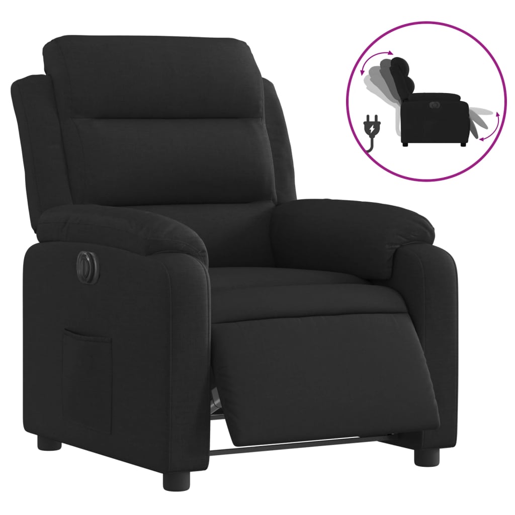 Fotoliu rabatabil electric, negru, material textil