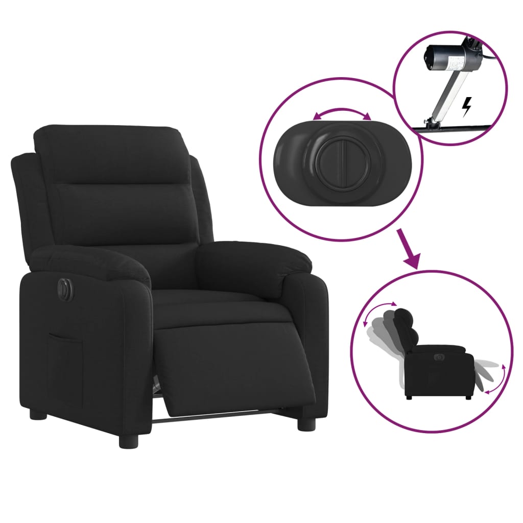 Fotoliu rabatabil electric, negru, material textil