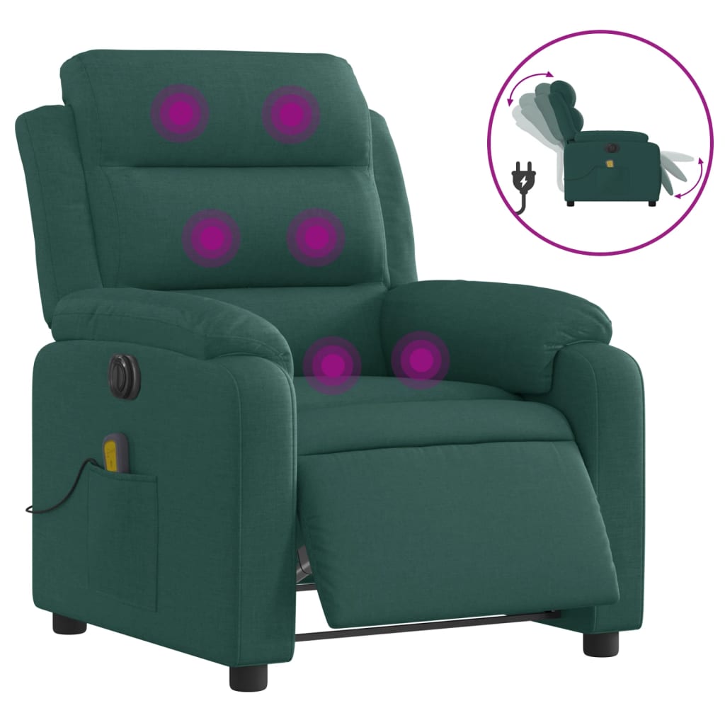 Fotoliu electric de masaj rabatabil, verde închis, textil