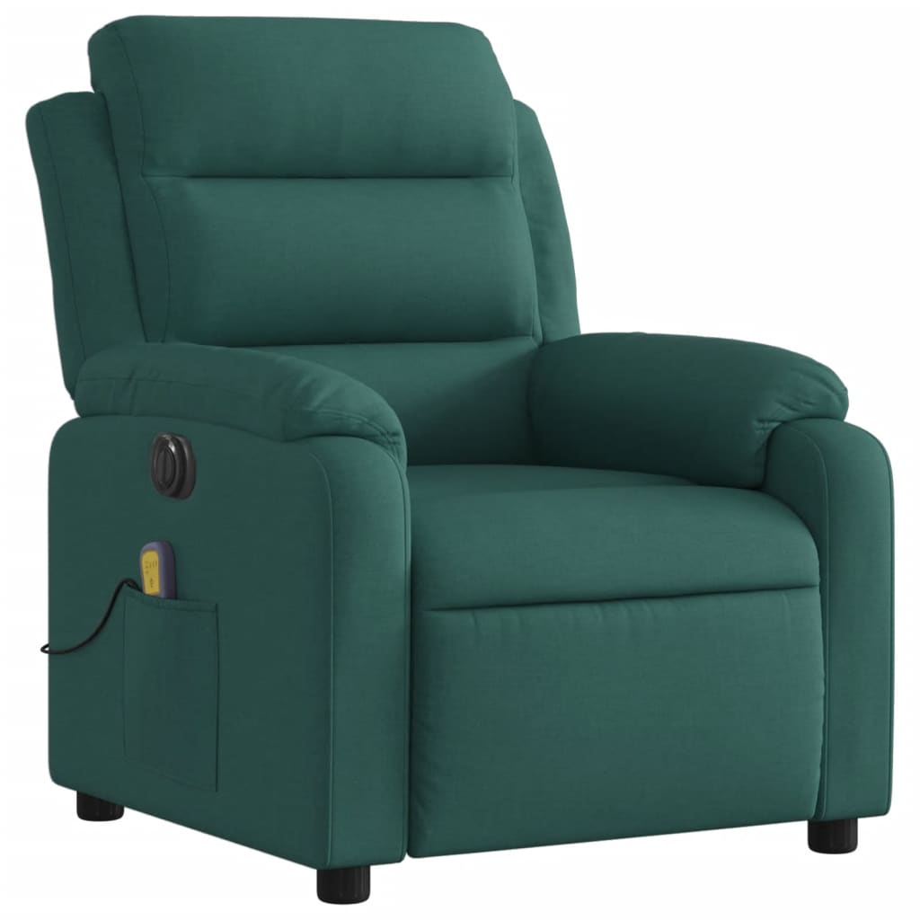 Fotoliu electric de masaj rabatabil, verde închis, textil