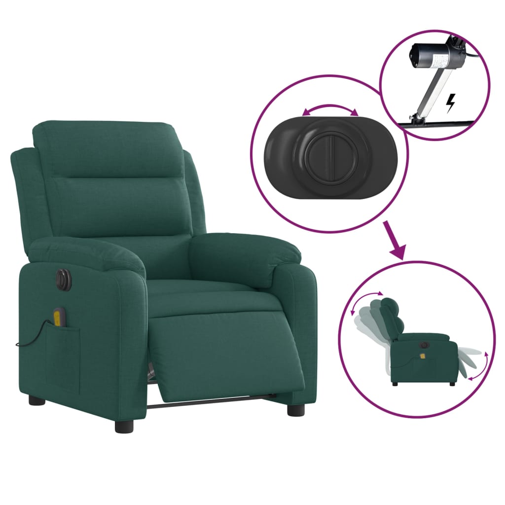 Fotoliu electric de masaj rabatabil, verde închis, textil