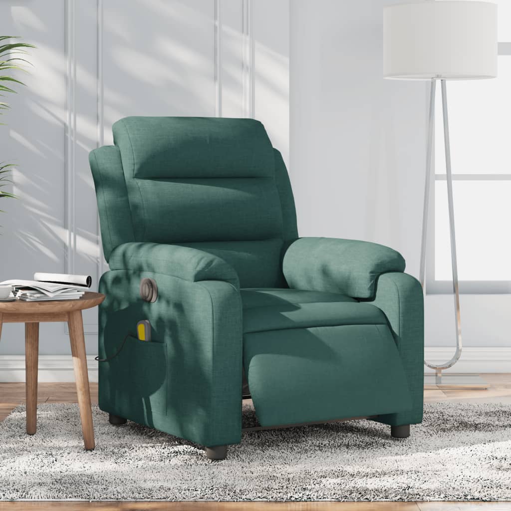 Fotoliu electric de masaj rabatabil, verde închis, textil