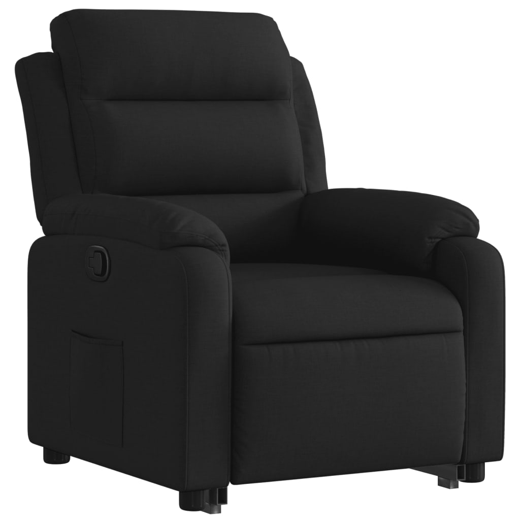 Fotoliu rabatabil cu ridicare pe verticală, negru, textil