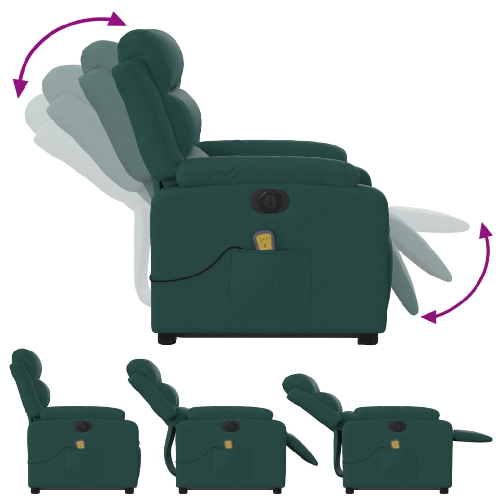 Fotoliu electric masaj rabatabil / ridicare verde închis textil