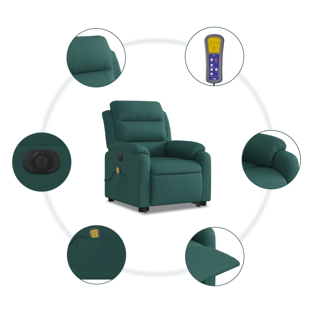 Fotoliu electric masaj rabatabil / ridicare verde închis textil