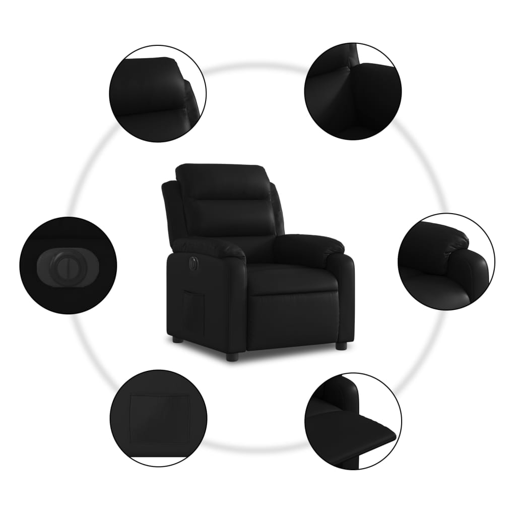 Fotoliu rabatabil electric, negru, piele ecologică