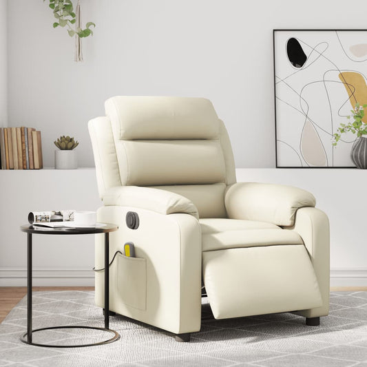 Fotoliu electric de masaj rabatabil, crem, piele ecologică