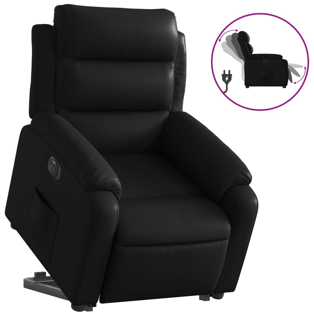 Fotoliu rabatabil electric cu ridicare, negru, piele ecologică