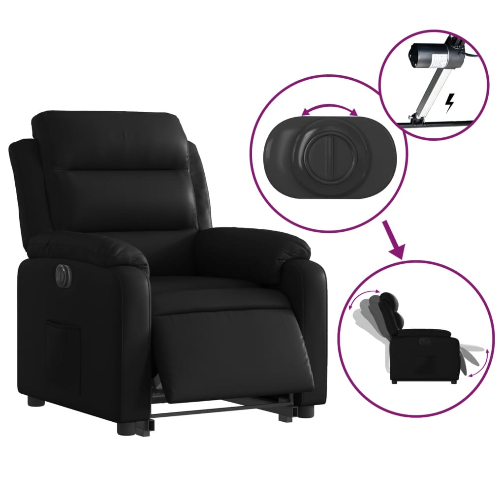 Fotoliu rabatabil electric cu ridicare, negru, piele ecologică
