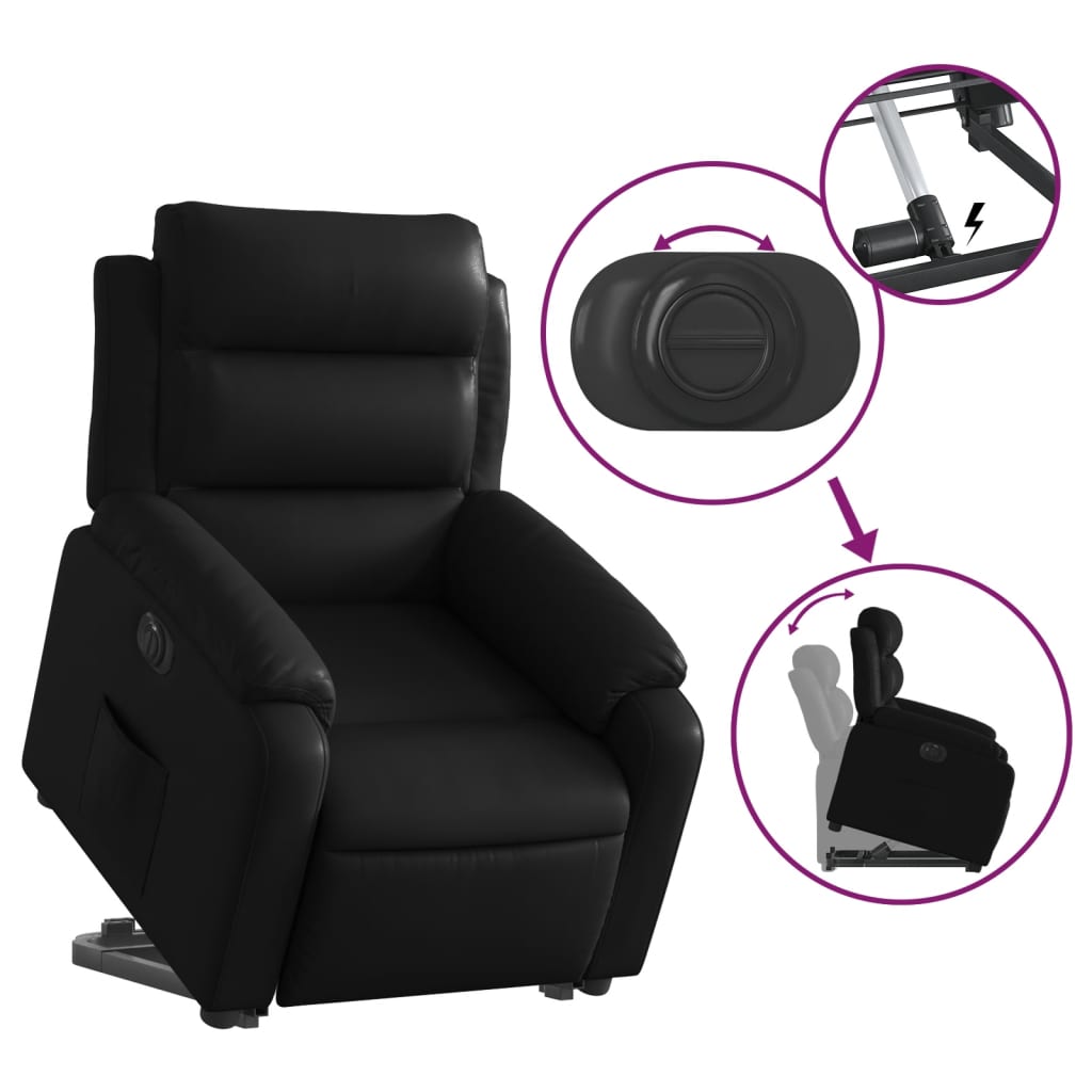 Fotoliu rabatabil electric cu ridicare, negru, piele ecologică