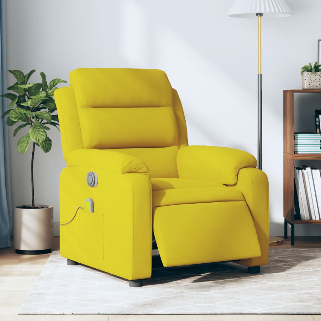Fotoliu de masaj electric rabatabil, galben, catifea