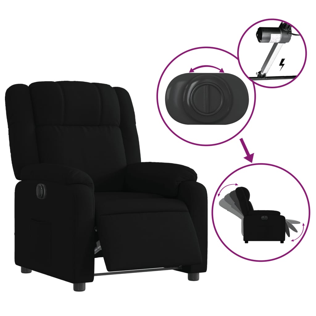 Fotoliu rabatabil electric, negru, material textil