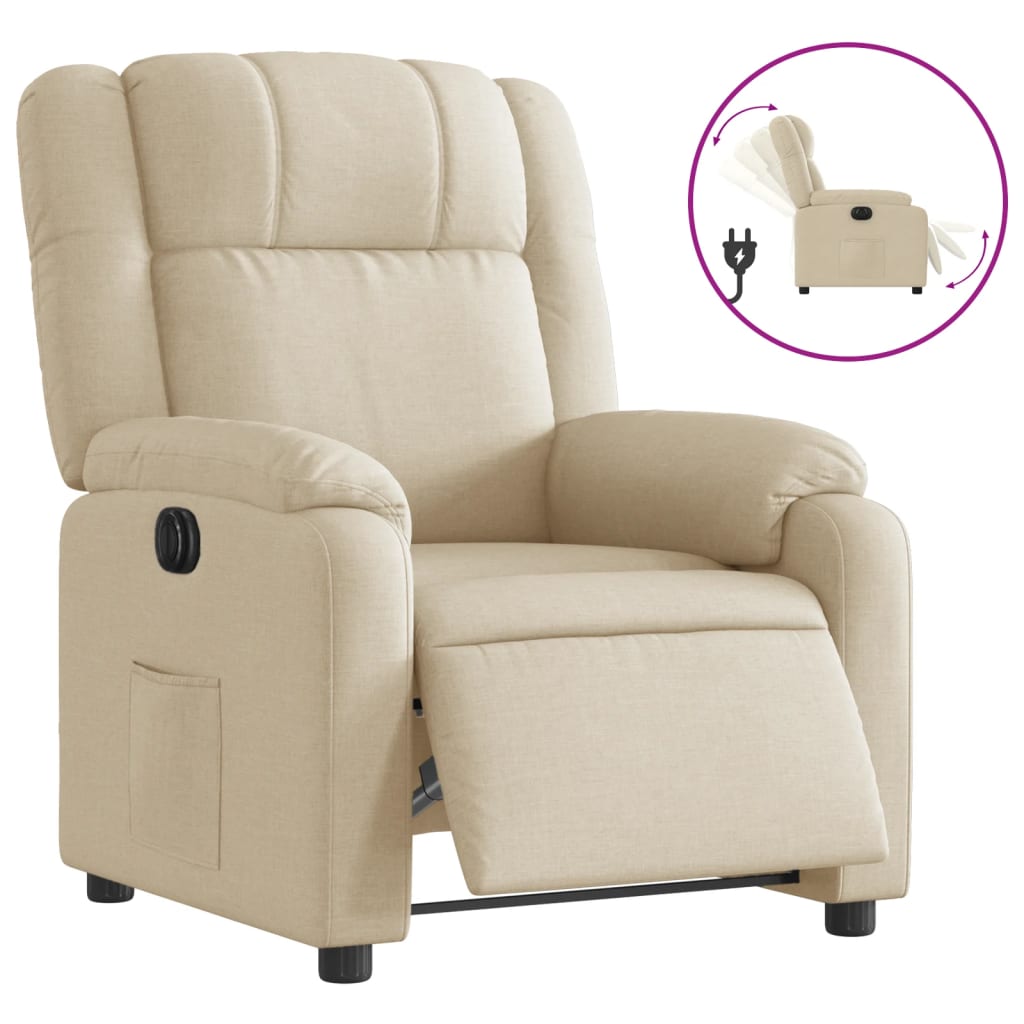 Fotoliu rabatabil electric, crem, material textil