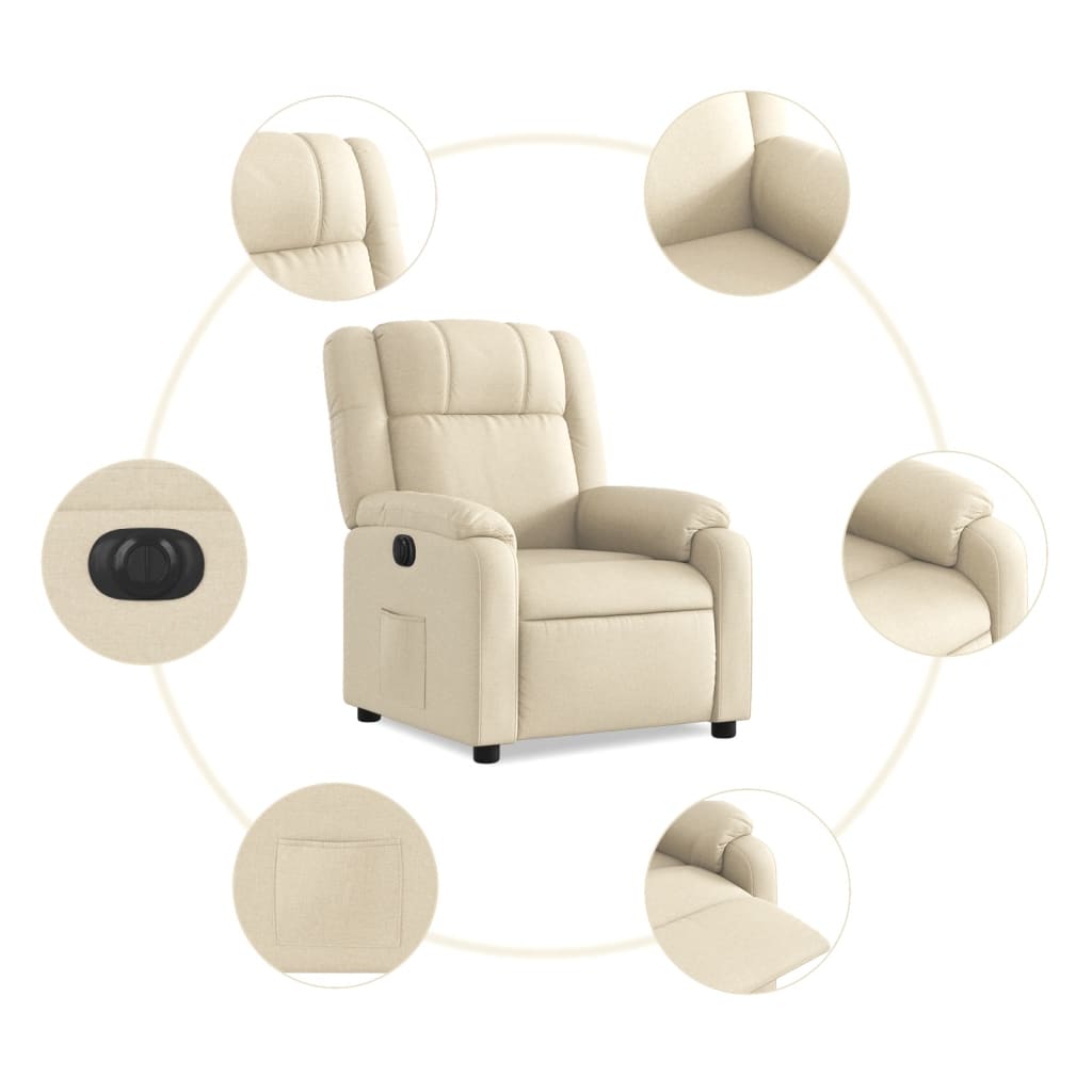 Fotoliu rabatabil electric, crem, material textil