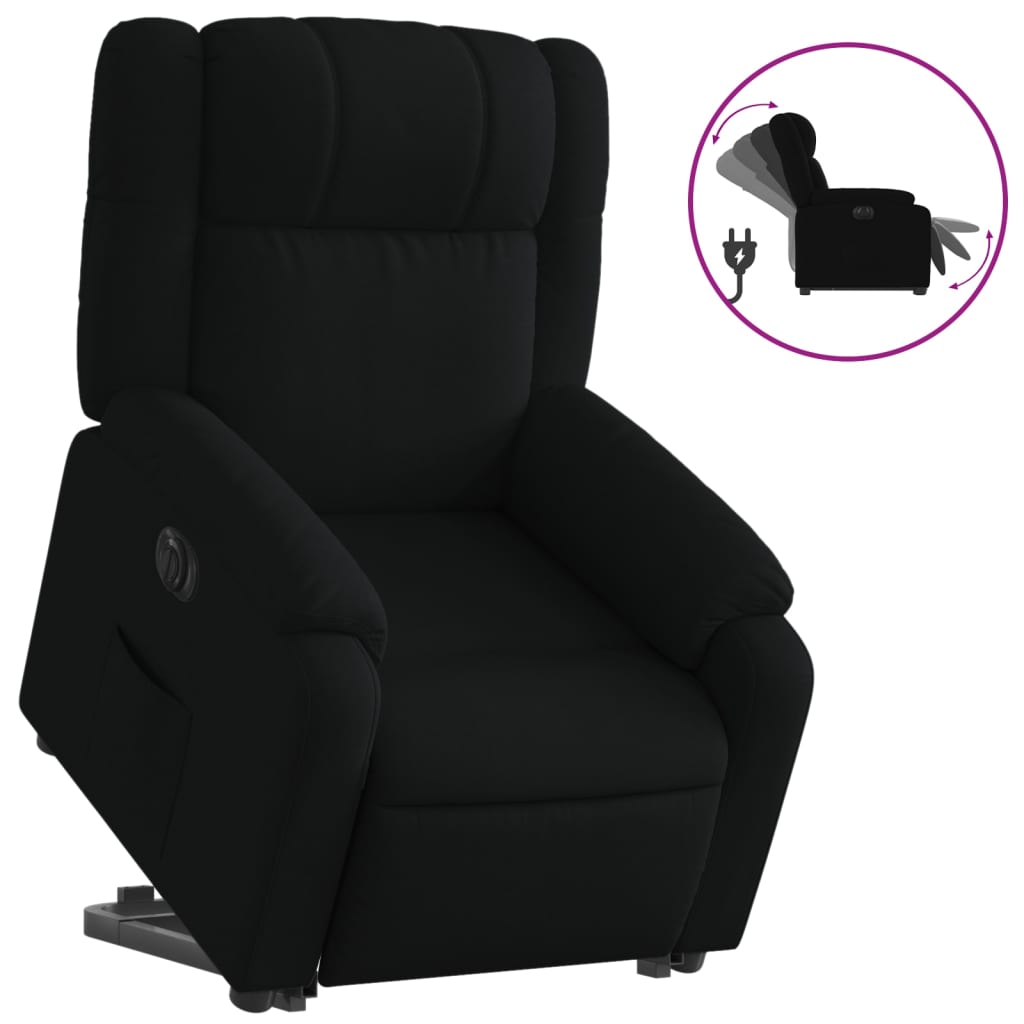 Fotoliu electric rabatabil cu ridicare, negru, textil