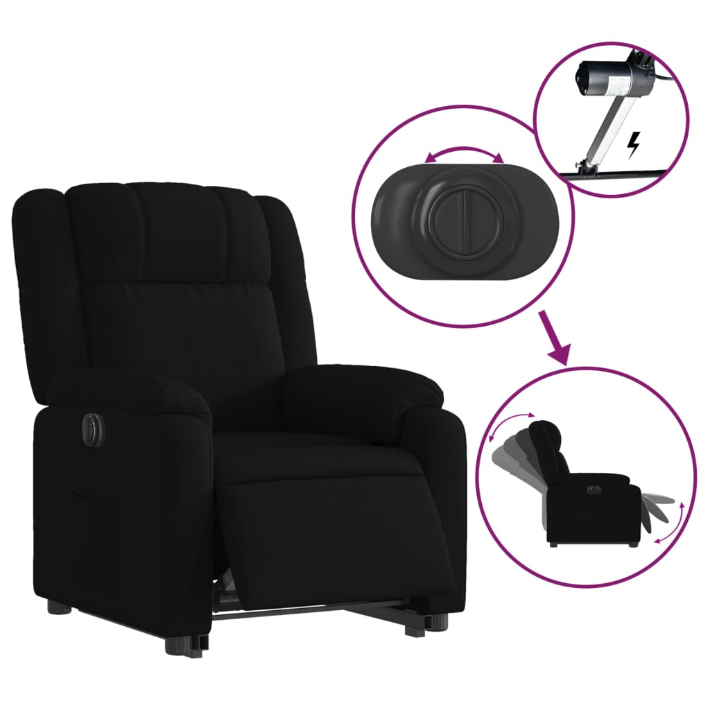Fotoliu electric rabatabil cu ridicare, negru, textil