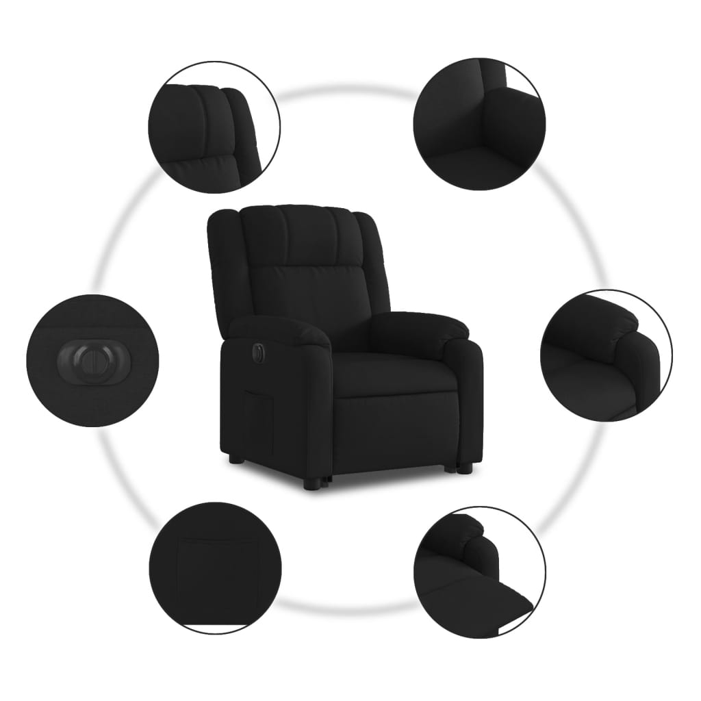 Fotoliu electric rabatabil cu ridicare, negru, textil