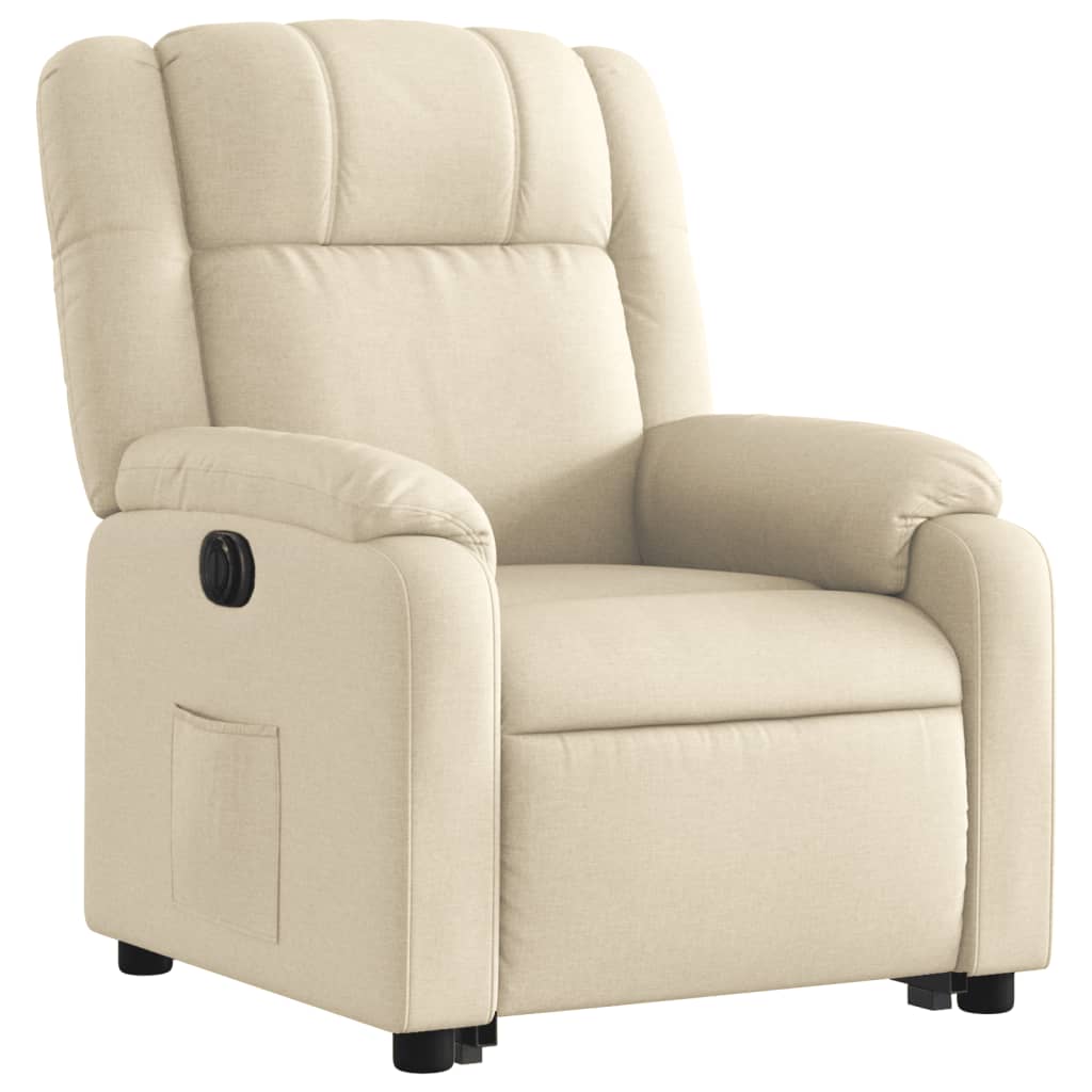 Fotoliu electric rabatabil cu ridicare, crem, textil