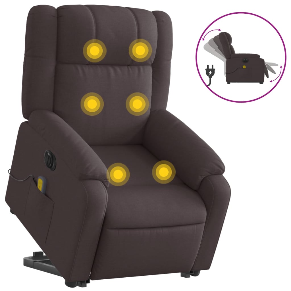 Fotoliu electric masaj rabatabil cu ridicare maro închis textil