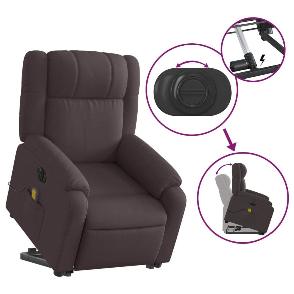 Fotoliu electric masaj rabatabil cu ridicare maro închis textil
