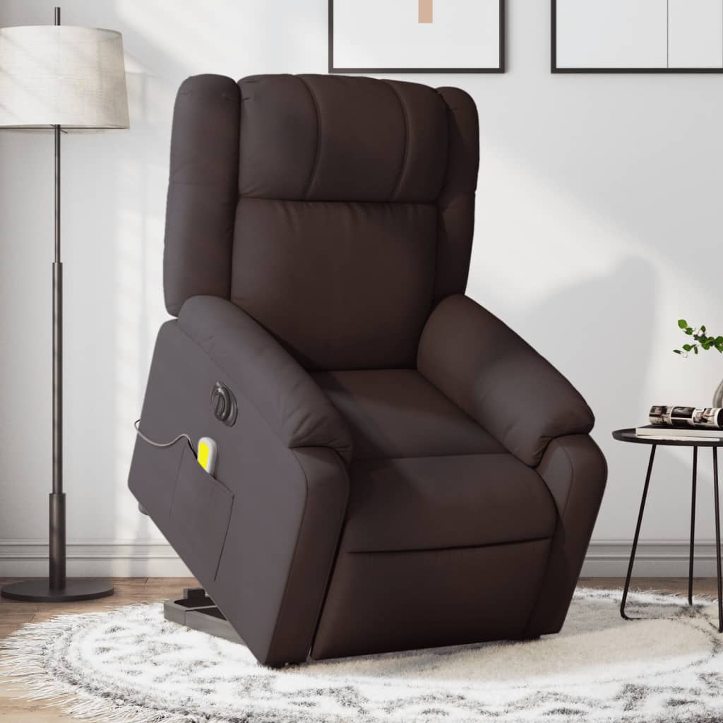 Fotoliu electric masaj rabatabil cu ridicare maro închis textil