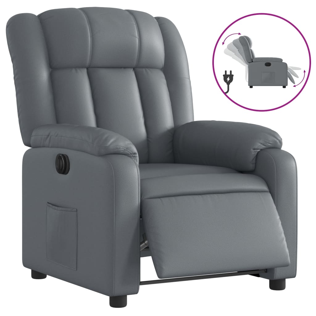 Fotoliu rabatabil electric, gri, piele ecologică