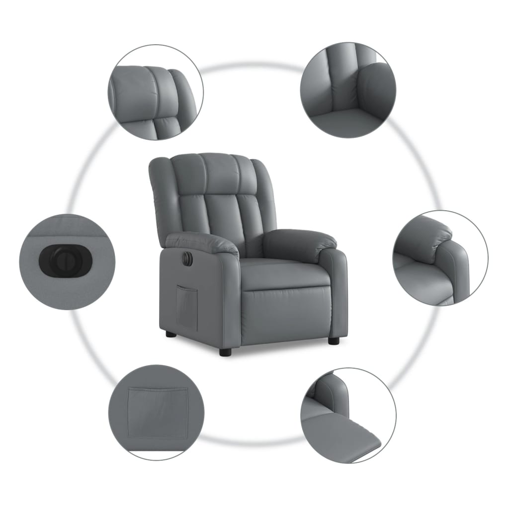 Fotoliu rabatabil electric, gri, piele ecologică