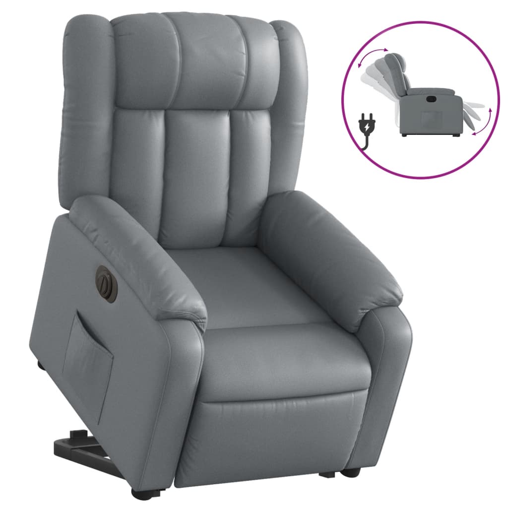 Fotoliu rabatabil electric cu ridicare, gri, piele ecologică