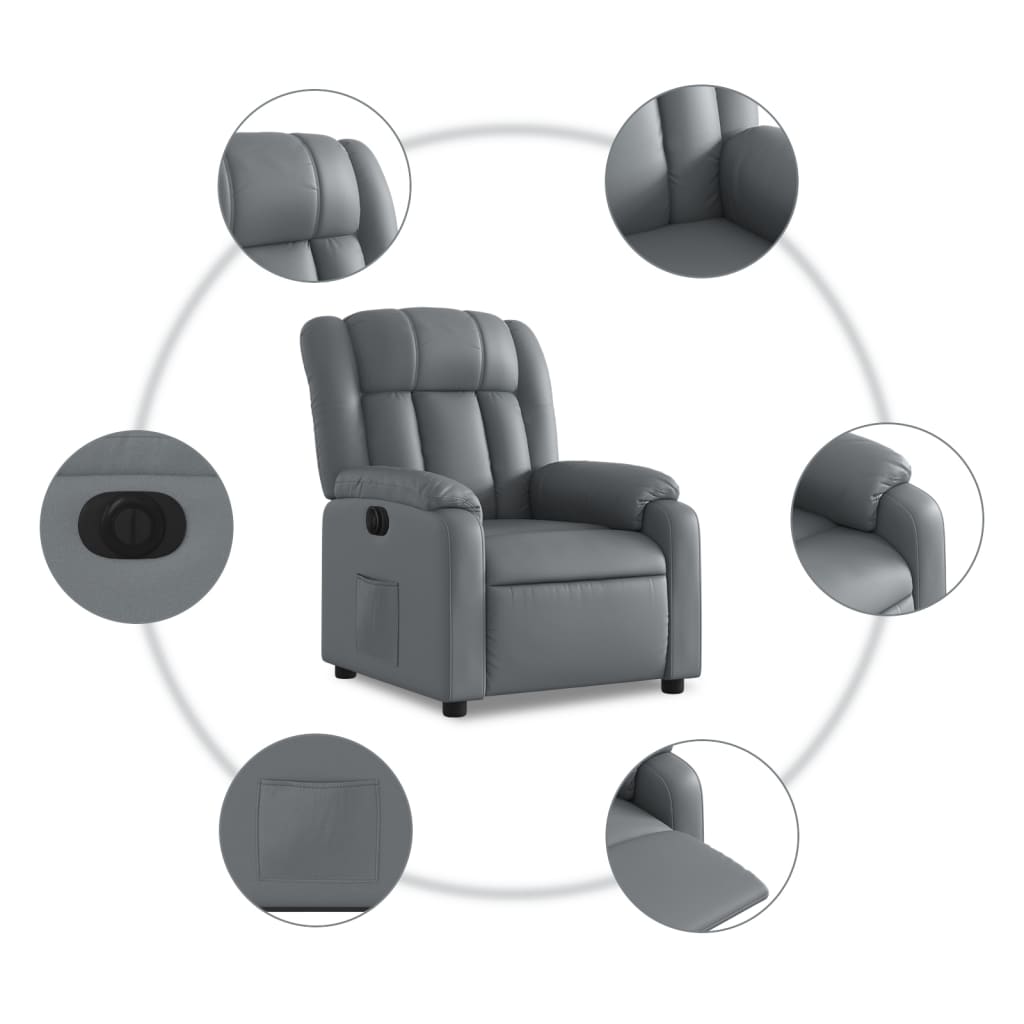 Fotoliu rabatabil electric cu ridicare, gri, piele ecologică