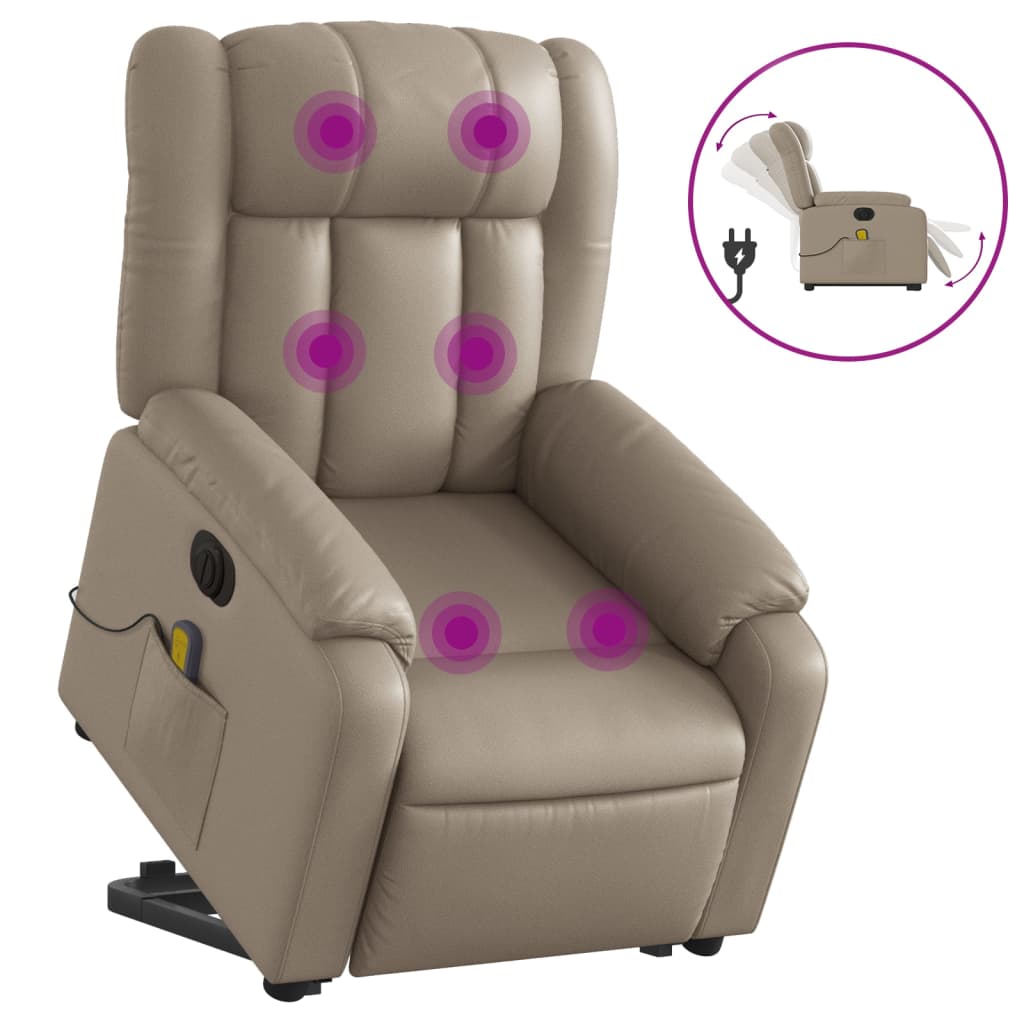 Fotoliu electric masaj rabatabil cu ridicare, cappuccino