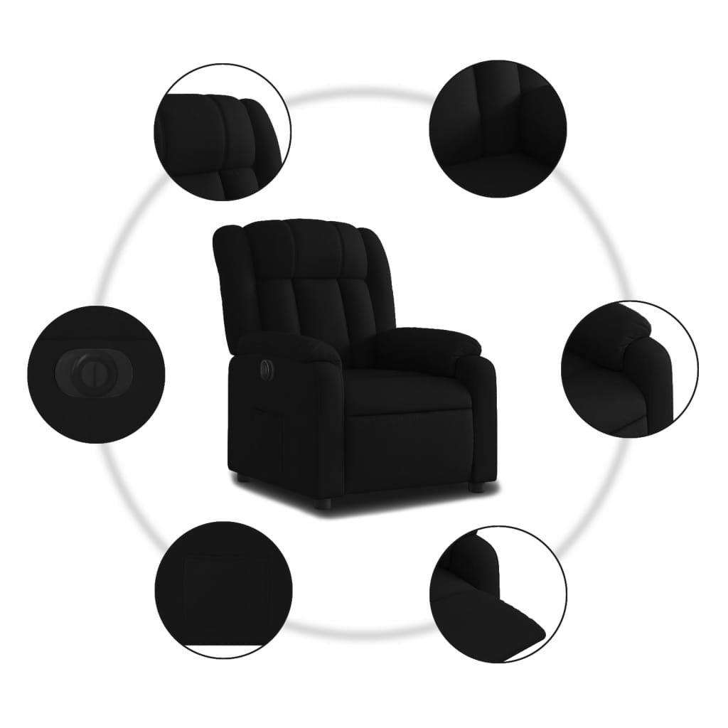 Fotoliu rabatabil electric, negru, material textil